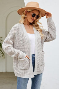 Thumbnail for Open Front Raglan Sleeve Pocketed Cardigan
