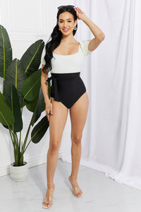 Thumbnail for Marina West Swim Salty Air Puff Sleeve One-Piece in Cream/Black
