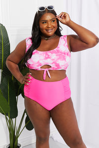 Thumbnail for Marina West Swim Sanibel Crop Swim Top and Ruched Bottoms Set in Pink