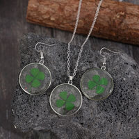 Thumbnail for Lucky Clover Alloy Acrylic Earrings and Necklace Jewelry Set