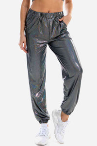 Thumbnail for Glitter Elastic Waist Pants with Pockets
