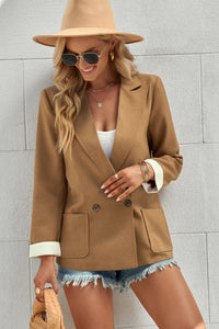 Thumbnail for Double-Breasted Blazer with Pockets