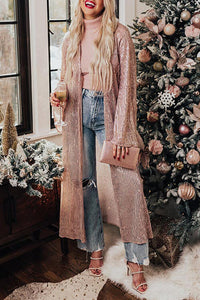 Thumbnail for Sequin Open Front Long Sleeve Cardigan