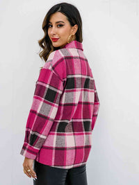 Thumbnail for Plaid Button Up Collared Neck Jacket