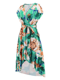 Thumbnail for Ruffled Tied Floral Surplice Dress