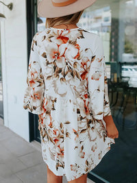 Thumbnail for Floral V-Neck Three-Quarter Sleeve Dress