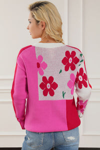 Thumbnail for Floral Round Neck Dropped Shoulder Sweater