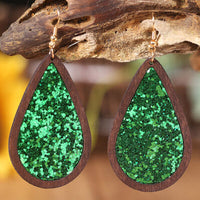 Thumbnail for Sequin Wood Teardrop Earrings