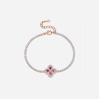 Thumbnail for Lab-Grown Ruby 925 Sterling Silver Flower Shape Bracelet
