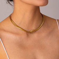 Thumbnail for Double Layered Knot Herringbone Choker Necklace