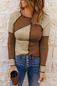 Thumbnail for Color Block Exposed Seam Knit Top
