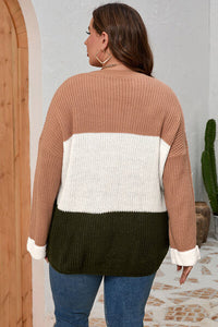 Thumbnail for Plus Size Color Block Round Neck Sweater