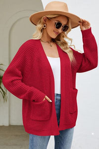 Thumbnail for Open Front Raglan Sleeve Pocketed Cardigan