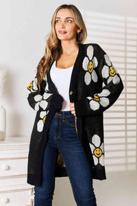Thumbnail for Double Take Floral Button Down Longline Cardigan