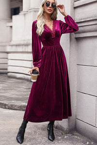 Thumbnail for Lace Detail V-Neck Balloon Sleeve Midi Dress