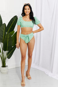 Thumbnail for Marina West Swim Vacay Ready Puff Sleeve Bikini in Gum Leaf