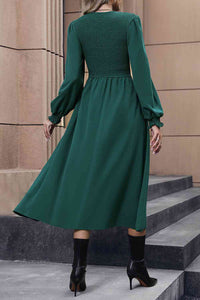 Thumbnail for Smocked Long Sleeve Midi Dress