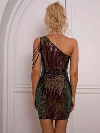 Thumbnail for Sequin Rhinestone Chain Detail One-Shoulder Bodycon Dress
