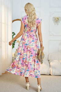 Thumbnail for Floral V-Neck A-Line Midi Dress