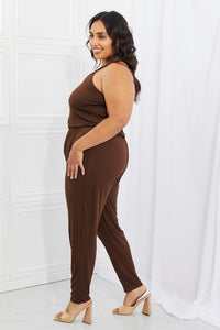 Thumbnail for Capella Comfy Casual Full Size Solid Elastic Waistband Jumpsuit in Chocolate