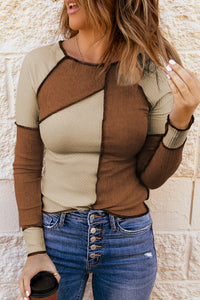 Thumbnail for Color Block Exposed Seam Knit Top