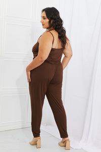 Thumbnail for Capella Comfy Casual Full Size Solid Elastic Waistband Jumpsuit in Chocolate