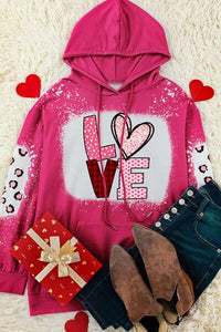 Thumbnail for LOVE Heart Drawstring Dropped Shoulder Hoodie