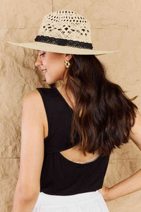 Thumbnail for Fame Fight Through It Lace Detail Straw Braided Fashion Sun Hat