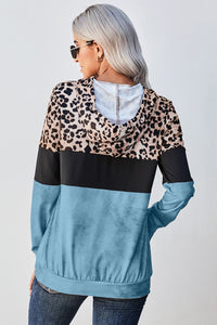 Thumbnail for Leopard Color Block Hoodie