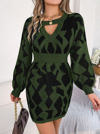 Thumbnail for Contrast Round Neck Cutout Long Sleeve Mini Sweater Dress