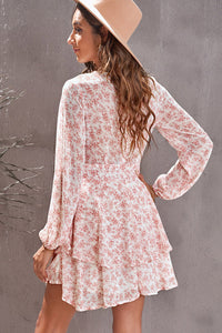 Thumbnail for Floral Surplice Balloon Sleeve Layered Dress