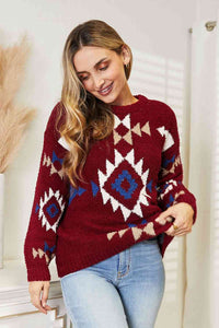 Thumbnail for HEYSON Full Size Aztec Soft Fuzzy Sweater