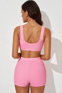 Thumbnail for Textured Sports Bra and Shorts Set
