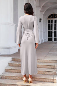 Thumbnail for Tie Back Ribbed Round Neck Long Sleeve Dress