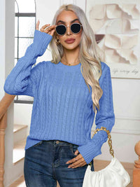 Thumbnail for Cable-Knit Round Neck Long Sleeve Sweater