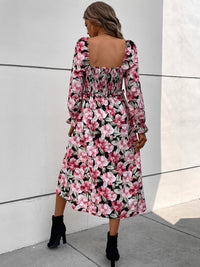 Thumbnail for Slit Smocked Floral Flounce Sleeve Dress