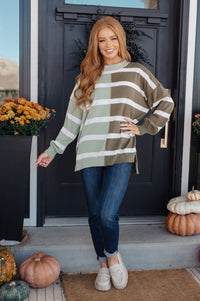 Thumbnail for Can't Decide Color Block Striped Sweater