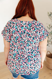 Thumbnail for Lizzy Cap Sleeve Top in Navy and Hot Pink Floral