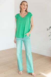 Thumbnail for Ruched Cap Sleeve Top in Emerald