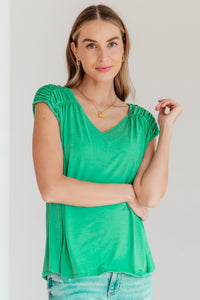 Thumbnail for Ruched Cap Sleeve Top in Emerald