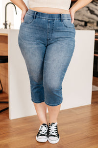 Thumbnail for Emily High Rise Cool Denim Pull On Capri Jeans