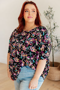 Thumbnail for Essential Blouse in Black and Pink Paisley