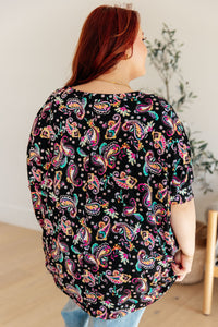 Thumbnail for Essential Blouse in Black and Pink Paisley