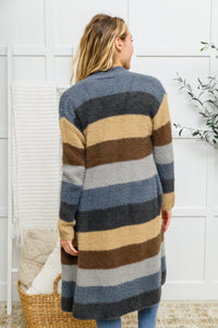 Thumbnail for Fuzzy Longline Cardigan In Blue & Cocoa