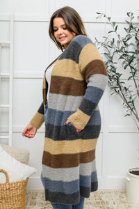 Thumbnail for Fuzzy Longline Cardigan In Blue & Cocoa