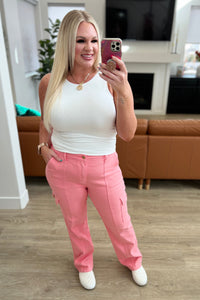 Thumbnail for Peggy High Rise Cargo Straight Jeans in Pink