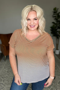Thumbnail for Ombre Stripe V-Neck T in Neon Coral