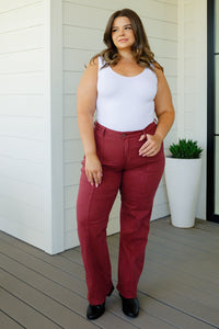 Thumbnail for Phoebe High Rise Front Seam Straight Jeans in Burgundy