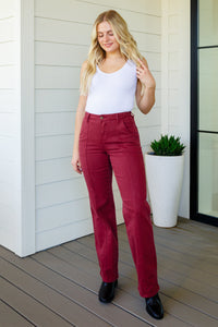Thumbnail for Phoebe High Rise Front Seam Straight Jeans in Burgundy