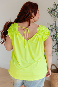 Thumbnail for Ruched Cap Sleeve Top in Neon Green